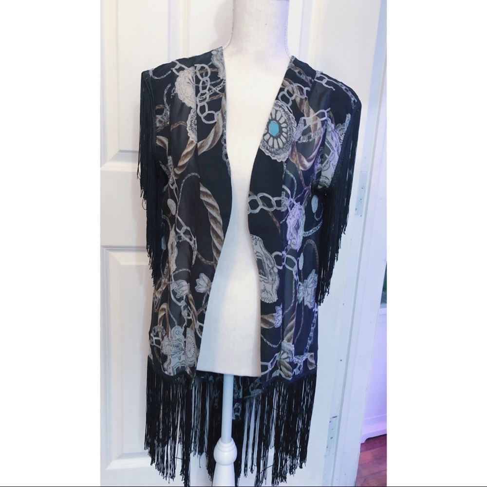 Vintage fringe and turquoise sheer kimono